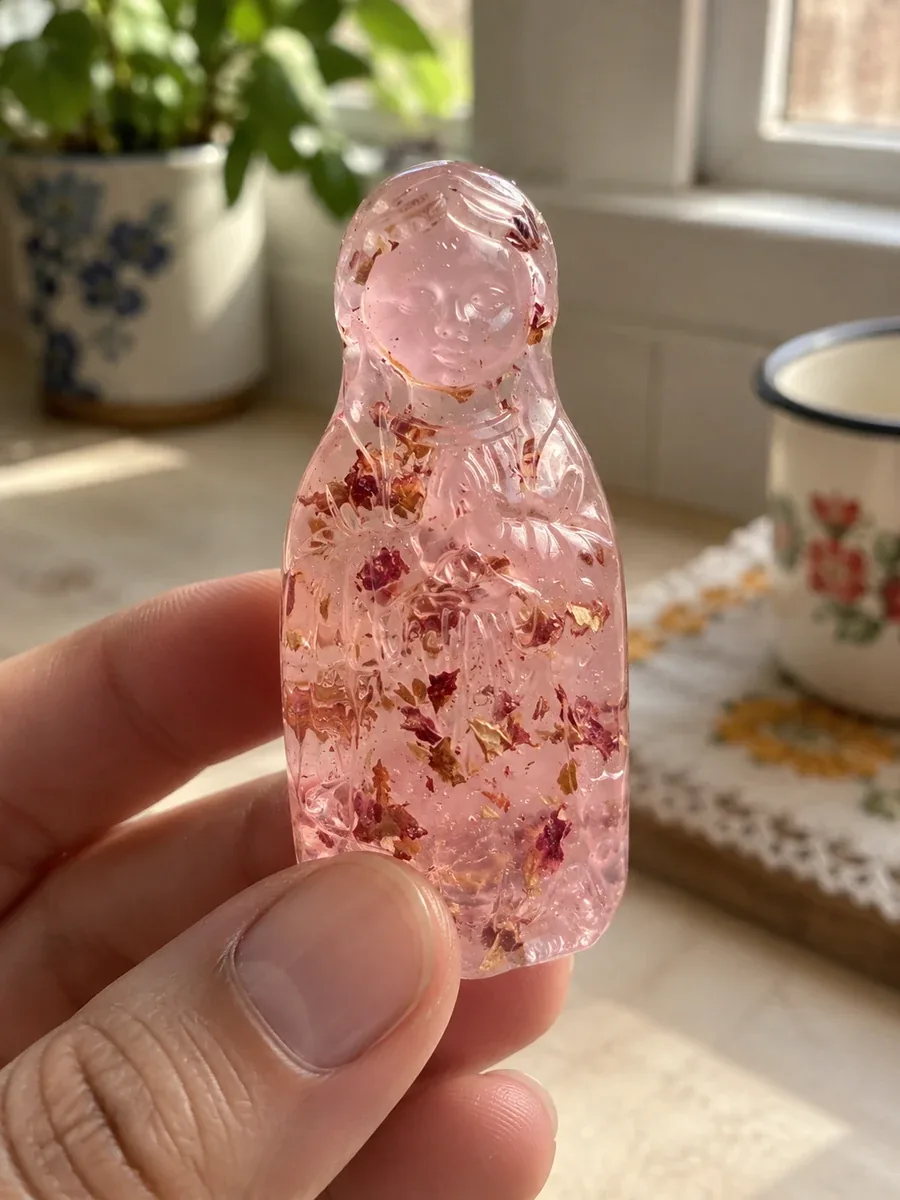 Imagem ilustrativa: Boneca rosa translúcida em ambiente doméstico