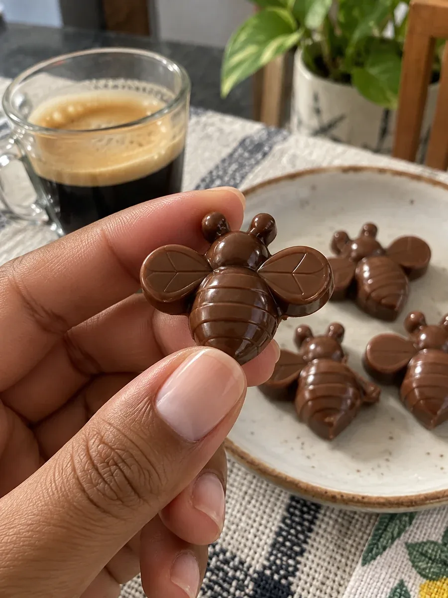 Imagem ilustrativa: Abelha de chocolate em ambiente doméstico